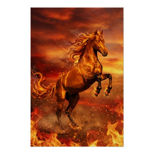 Golden Fire Stallion – Powerful Fantasy Poster Perfect Poster (Voorkant)