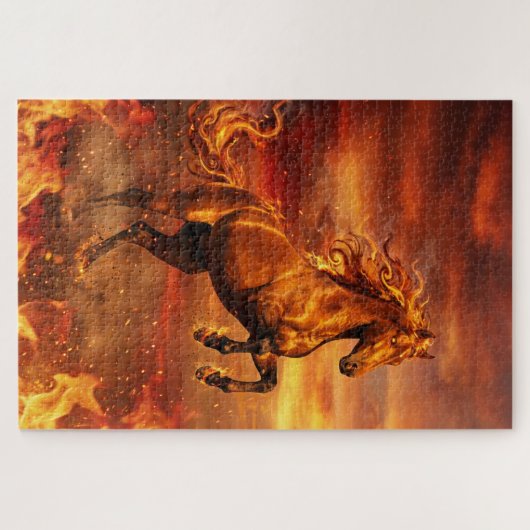 Golden Fire Stallion – Powerful Fantasy Puzzle (Horizontal)