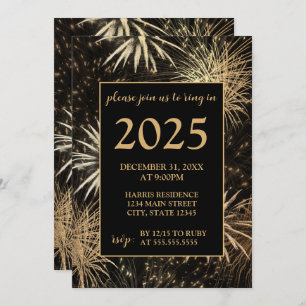 Golden Fireworks Nouvel An Eve Party Invitation