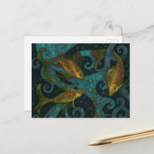 Golden Fish Underwater Animals die zwart Blauwgroe Briefkaart
