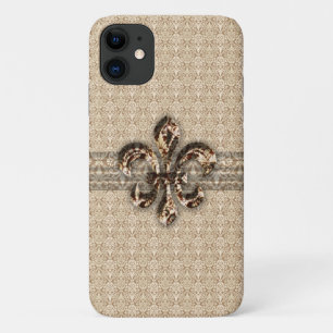 Golden Fleur De Lis met het Cream Damask Pattern iPhone 11 Hoesje