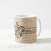 Golden Fleur De Lis met het Cream Damask Pattern Koffiemok (Voorkant rechts)