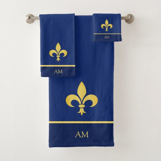 Golden Fleur de Lis & Monogram sur Navy Blue (En situation)