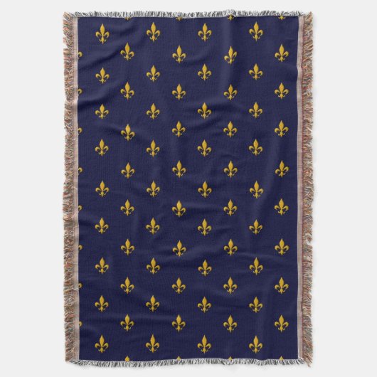 Golden Fleur de Lis op Navy Blue Deken (Voorkant Verticaal)