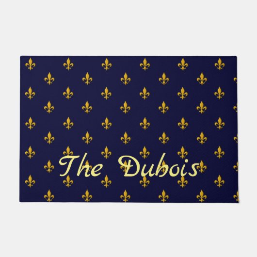 Golden Fleur de Lis op Navy Blue Deurmat (Voorkant)