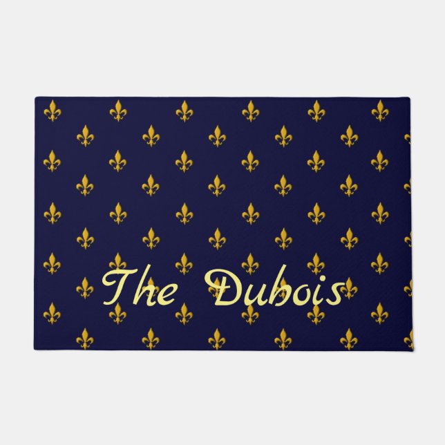 Golden Fleur de Lis op Navy Blue Deurmat (Voorkant)