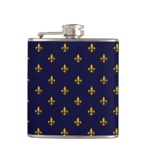Golden Fleur de Lis op Navy Blue Heupfles