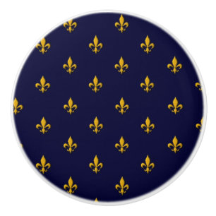 Golden Fleur de Lis op Navy Blue Keramische Knop