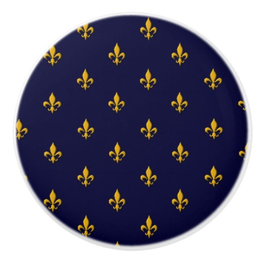 Golden Fleur de Lis op Navy Blue Keramische Knop (Voorkant)