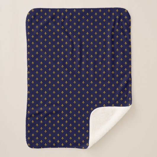 Golden Fleur de Lis op Navy Blue Sherpa Deken (Voorkant)