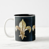 GOLDEN FLEUR DE LIS OVER ZWARTE AFDRUKKING TWEEKLEURIGE KOFFIEMOK (Links)