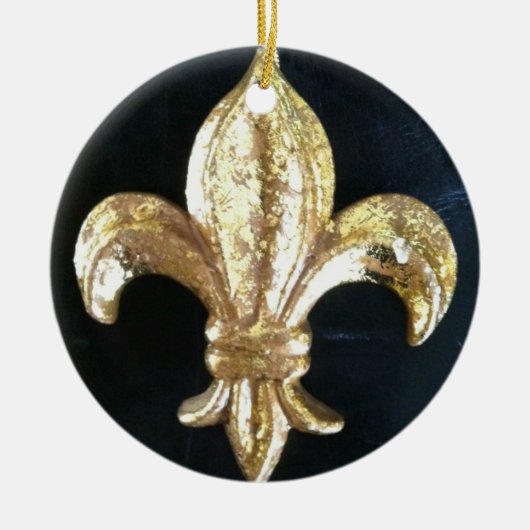 GOLDEN FLEUR DE LIS PRINT KERAMISCH ORNAMENT (Voorkant)