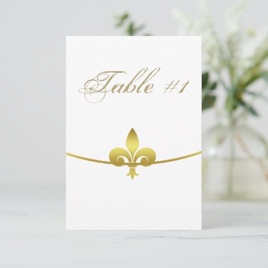 Golden Fleur de Lis Reception Table Card Kaart (Staand voorkant)