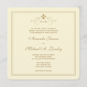 Golden Fleur de Lis Scroll Formal Wedding Kaart