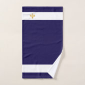 Golden Fleur de Lis sur Navy Blue & White (Serviette à main)