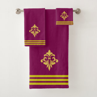 Golden Fleur de Lis, Three Stripes on Maroon Bad Handdoek
