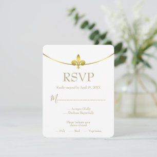 Golden Fleur de Lis Wedding RSVP Kaart