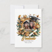 Golden Floral Border Foto Afstuderen Uitnodiging (Voorkant)