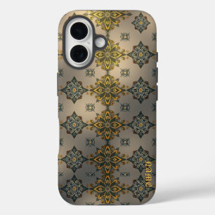 Golden Floral Damask op grijs iPhone 16 Hoesje
