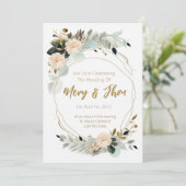Golden Floral Elegant Neutral Wedding Kaart (Staand voorkant)