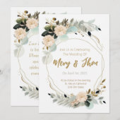 Golden Floral Elegant Neutral Wedding Kaart (Voorkant / Achterkant)