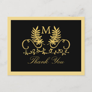Golden Floral Emblem Wedding Bedankt Briefkaart