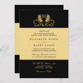 Golden Floral Emblem Wedding Kaart (Voorkant / Achterkant)