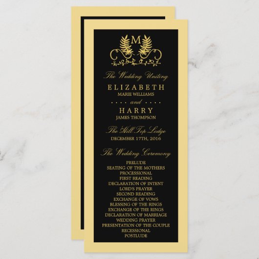 Golden Floral Emblem Wedding Programme (Devant / Derrière)