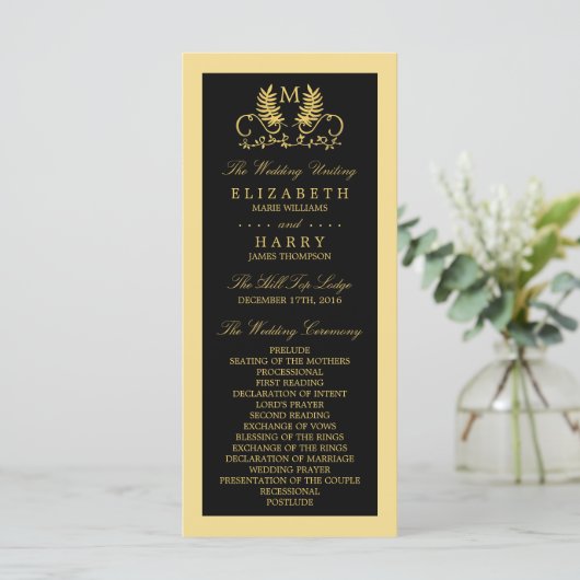 Golden Floral Emblem Wedding Programme Programma (Staand voorkant)