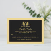 Golden Floral Emblem Wedding RSVP (Staand voorkant)