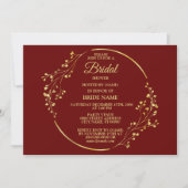 Golden Floral Geometric Wreath Red Bridal Shower Kaart (Voorkant)