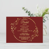 Golden Floral Geometric Wreath Red Bridal Shower Kaart (Staand voorkant)
