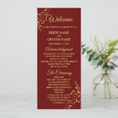 Golden Floral Geometric Wreath Red Wedding Programma (Staand voorkant)