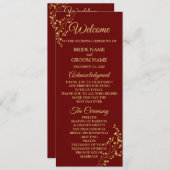 Golden Floral Geometric Wreath Red Wedding Programma (Voorkant / Achterkant)