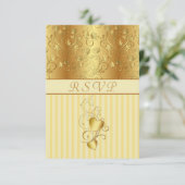Golden floral, harten Wedding RSVP Uitnodiging (Staand voorkant)