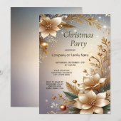 Golden Floral Holiday Party Invitation (Devant / Derrière)