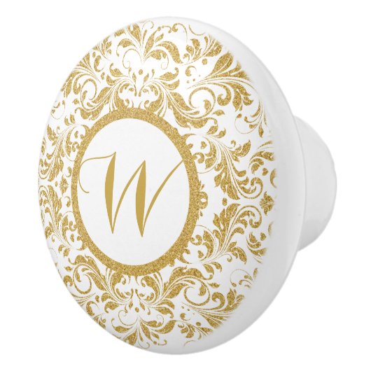 Golden Floral Lace Glitter Texture Keramische Knop (Rechts)