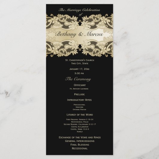 Golden Floral Lace Wedding Programma (Voorkant)