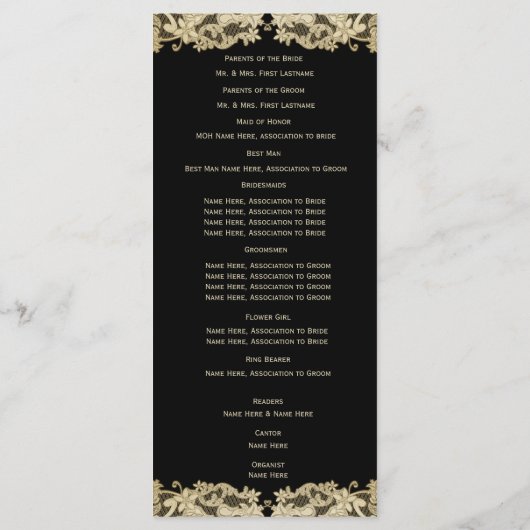 Golden Floral Lace Wedding Programme (Dos)