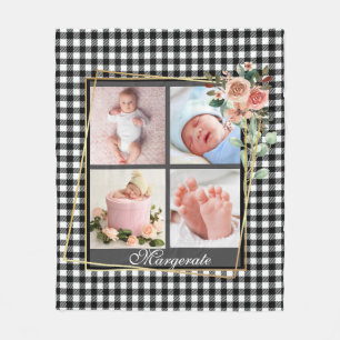 Golden Floral Lijst Nieuwe Baby Gepersonaliseerde  Fleece Deken