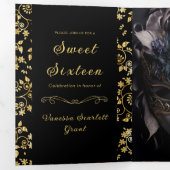 Golden Floral Masquerade Sweet 16 Party Invitation (Intérieur en premier)