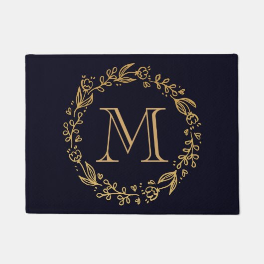 Golden Floral Monogram Deurmat (Voorkant)