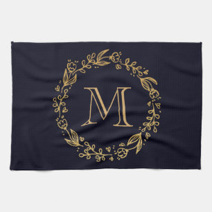 Golden Floral Monogram Theedoek