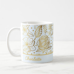 Golden floral naadloos patroon, gepersonaliseerde koffiemok