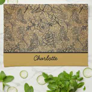 Golden floral naadloos patroon, gepersonaliseerde theedoek