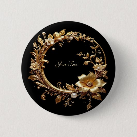 Golden Floral Ornate Frame Button (Voorkant)