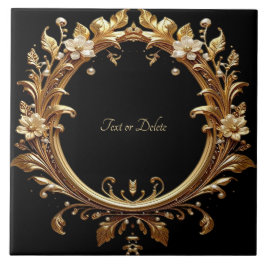 Golden Floral Ornate Frame Ceramic Tile Tegeltje