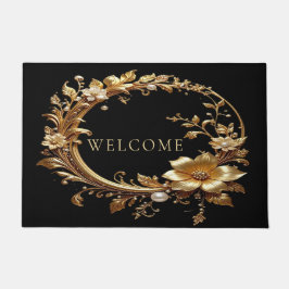 Golden Floral Ornate Frame Doormat Deurmat