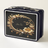Golden Floral Ornate Frame Lunch box (Achterkant)
