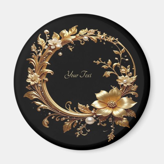 Golden Floral Ornate Frame Magnet (Devant)